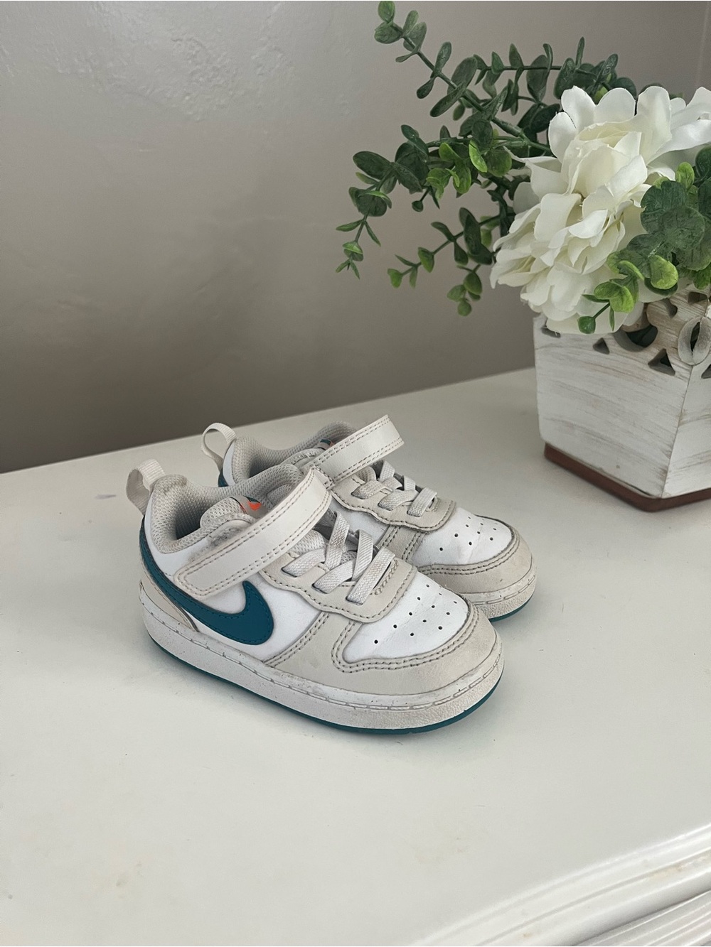 Nike Court Borough White & Teal Low-Top Sneakers - Comfortable Everyday Shoes